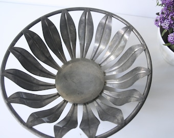 Large Vintage Metal Container, Set of Leaves, Metal Fruit Bowl Flower Furniture 70s