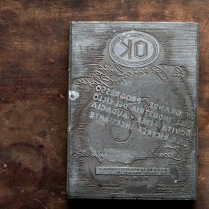 Rare Ancient metal matrix, press cliché Advertising stamp, cycling advertising, OK Torino bicycle advertising, wood base