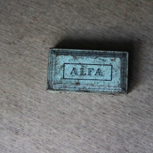 ALFA Ink Pad, Vintage Stamp Pad. Light Blue, Blue. Metal, Collectible