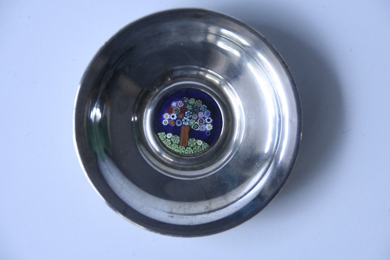 Silver with vintage murrina Piccolo rings 70s80s silver saucer ring holder