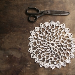 Chatty centric, vintage hand-embroidered, antique cotton crochet center, vintage napperon, vintage doily