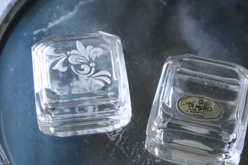 floral engraving lily on the lid Small square box in vintage crystal
