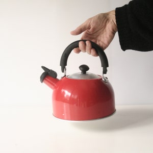 Vintage red and black aluminum kettle