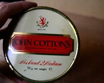 Red Tin. John Cotton's. Metal box. round tin