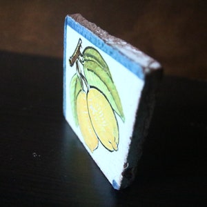 Handmade vintage ceramic tile hand-painted plants lemons citrus decoration, decorative tile image 7