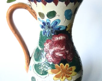 Large vintage Italian ceramic jug, floral folk pattern