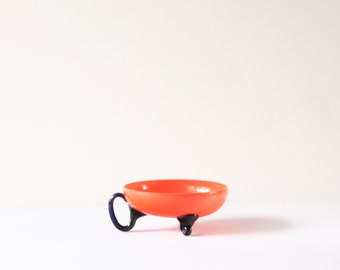 Cup with feet and handle, stained glass cup with handle and 3 legs orange and blue, rare cup with 3 legs