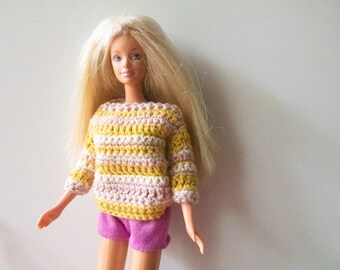 Handmade striped sweater for barbie in cotton, handmade unique piece sweater for barbie or 1:6 scale dolls