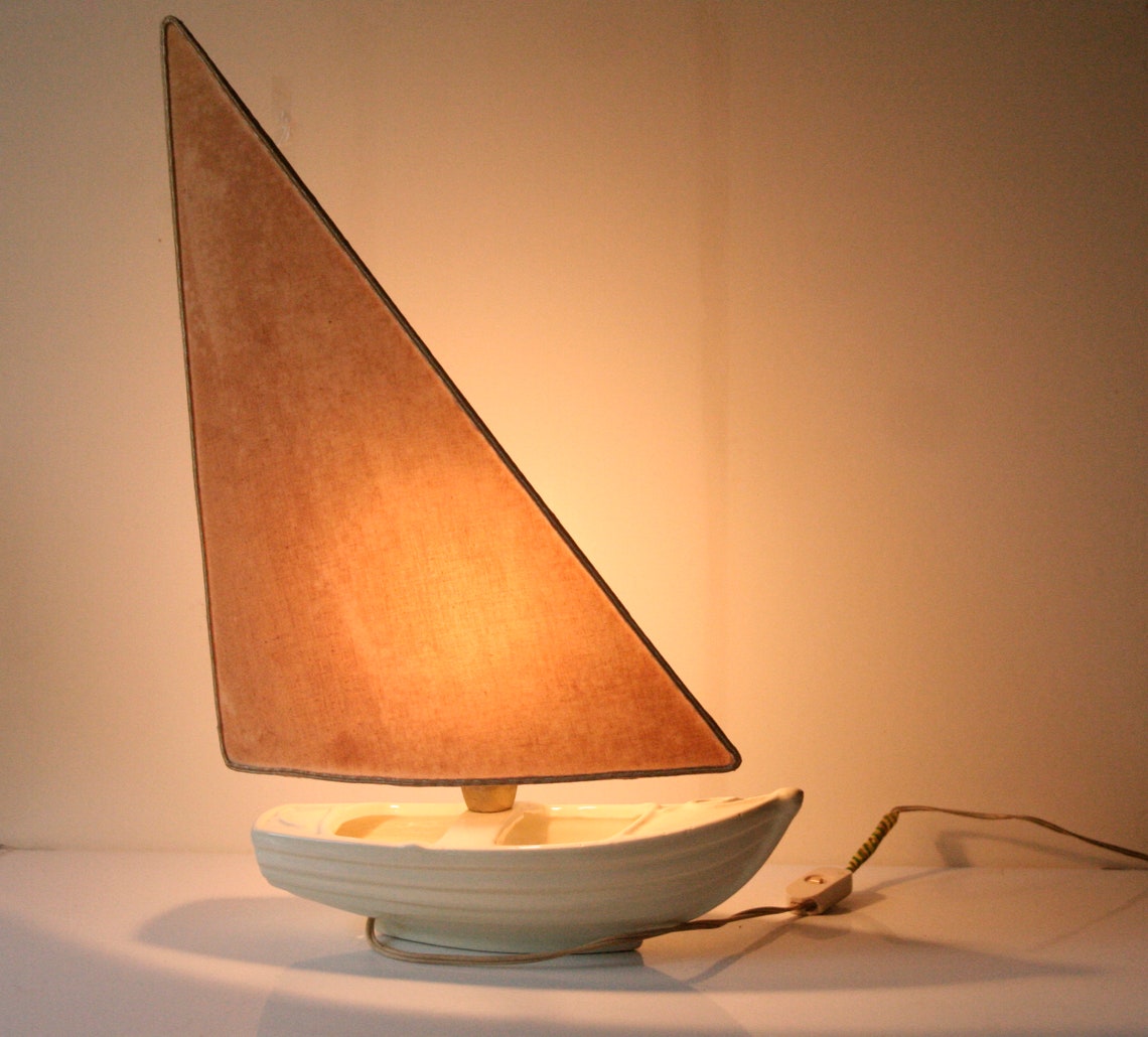Ceramic lamp in the shape of a sailboat nautical pattern Etsy
