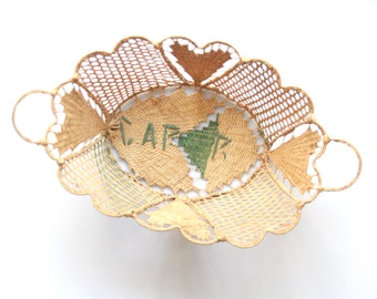 Discount 50% Rare Antique basket 50s, 50s, embroidered basket "Capri", antique basket, metal and thread, bread basket or pocket tray