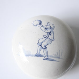 Vintage white ceramic container, ball game, blue decoration on the lid, wedding ring holder, ring holder, wedding ring holder