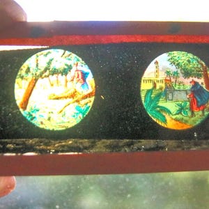 Glass slides for magic lantern, fairy tale illustration drawings, late 19th century, early 20th century, set of 3