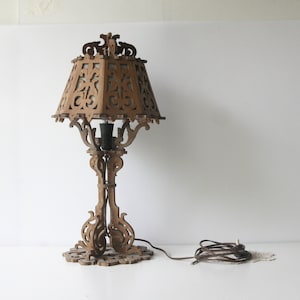 Rara Antique lampe en bois gravé vintage primi 900, sculpture sur bois Sorrente