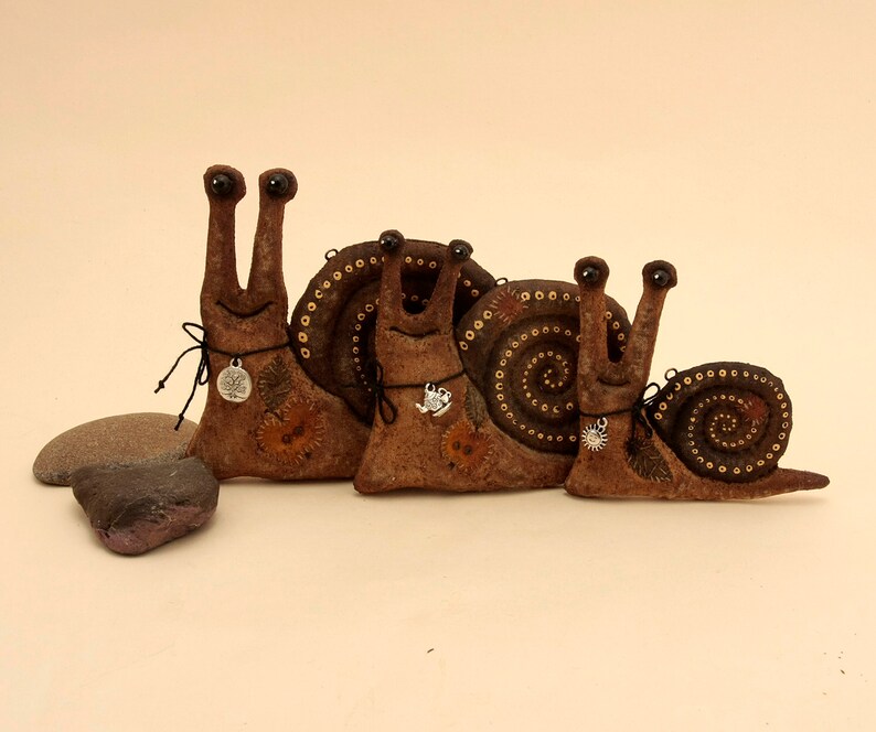 Three Snail dolls Primitive Snails Primitive Animals Ornament Etsy