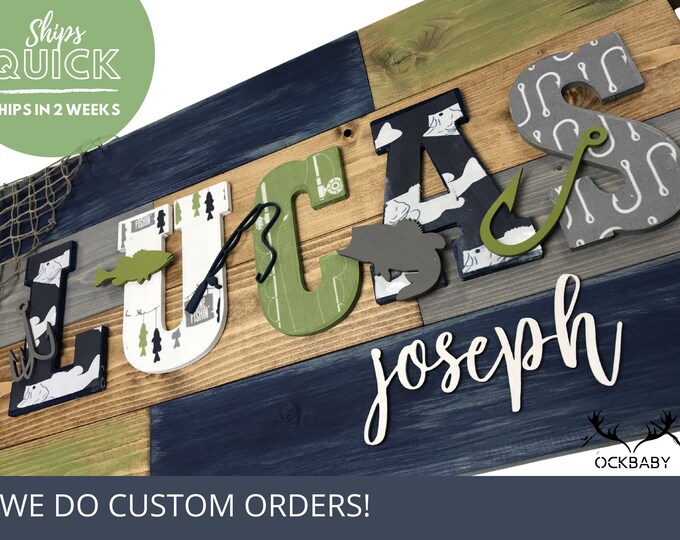 Personalized Pallet Wood Name Sign 2852 Inch Fishing Baby Etsy