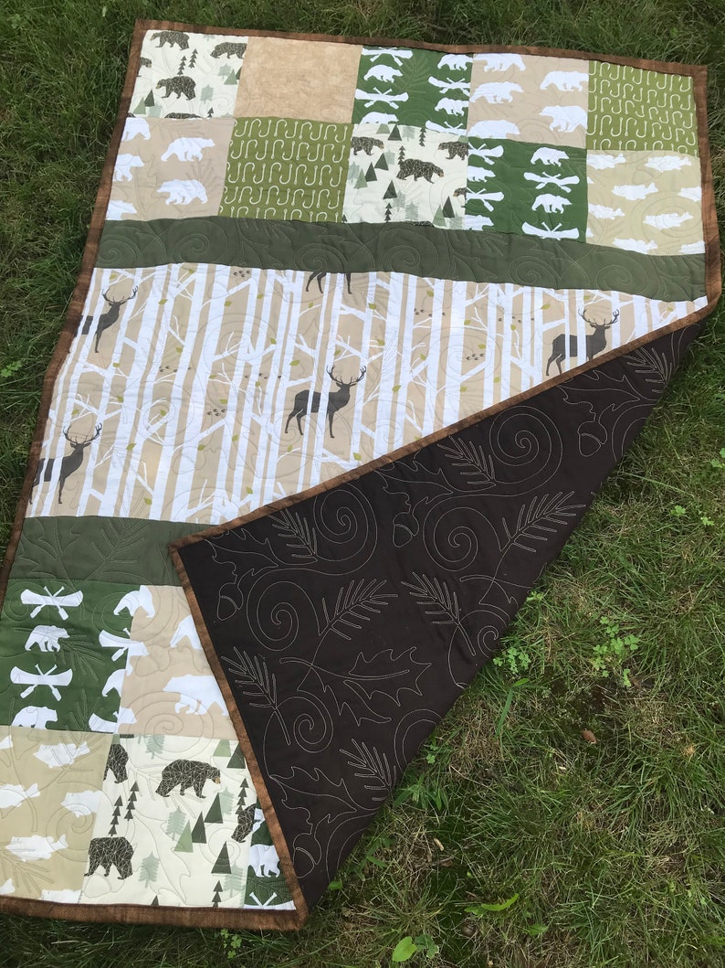 Woodland Baby Quilt Deer Baby Quilt Bear Baby Quilt Deer Etsy