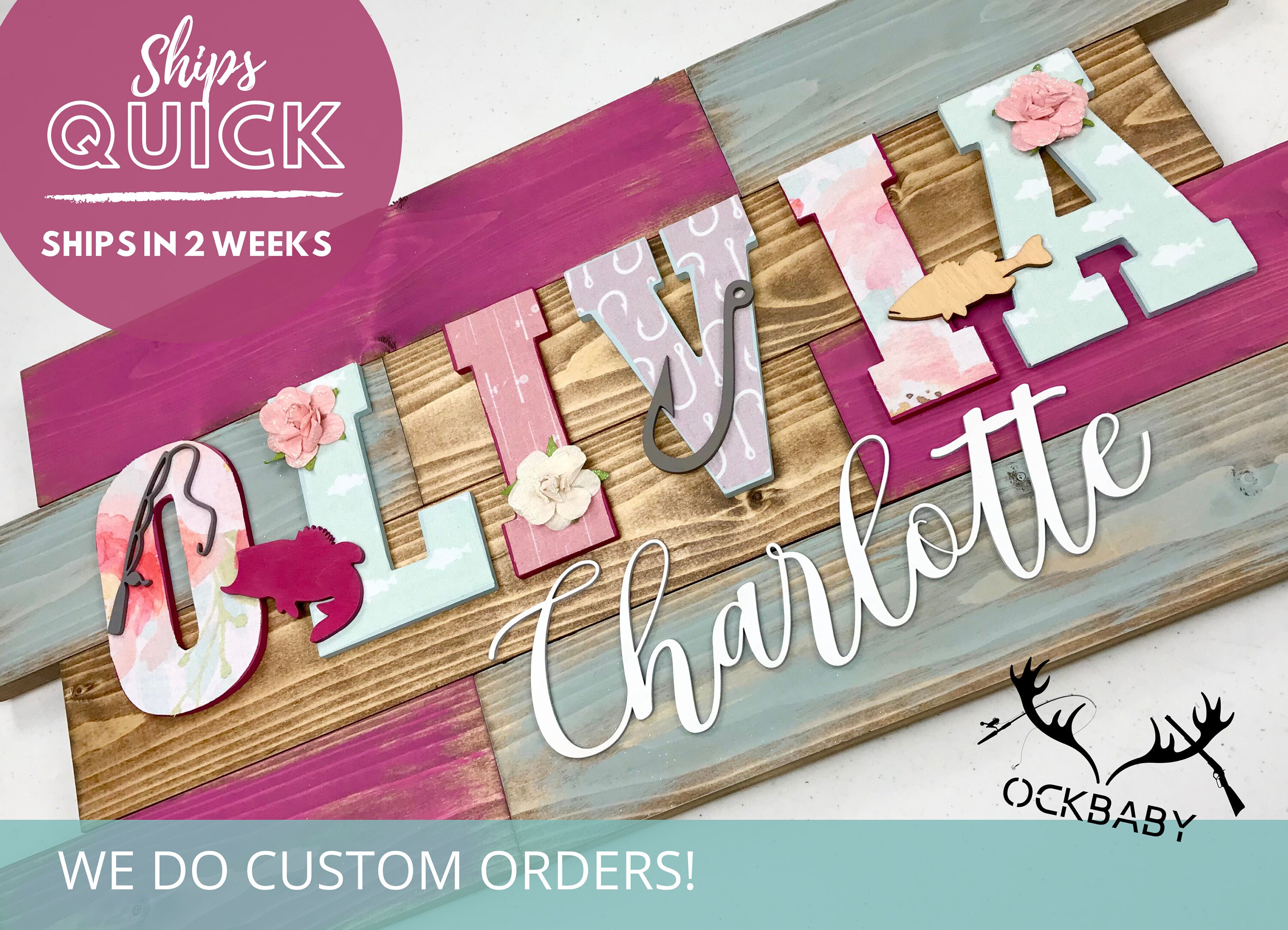 Personalized Pallet Wood Name Sign 2852 Inch Fishing Baby Etsy