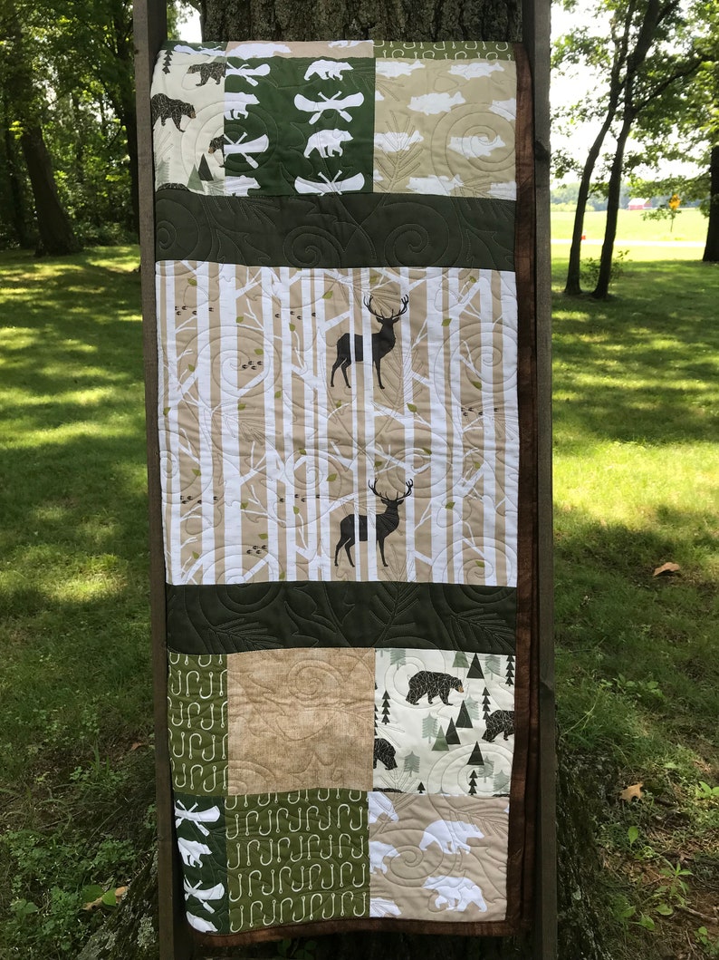 Woodland Baby Quilt Deer Baby Quilt Bear Baby Quilt Deer Etsy