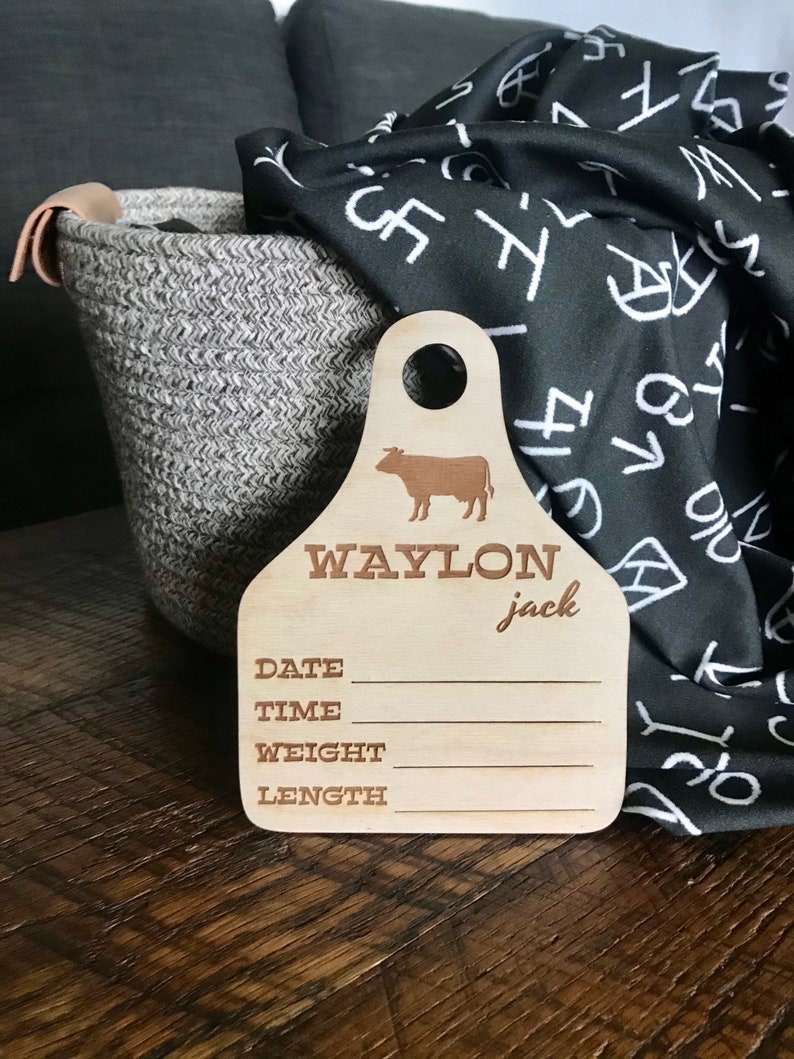 Cow Ear Tag Baby Birth Announcement New Baby Sign Newborn Etsy