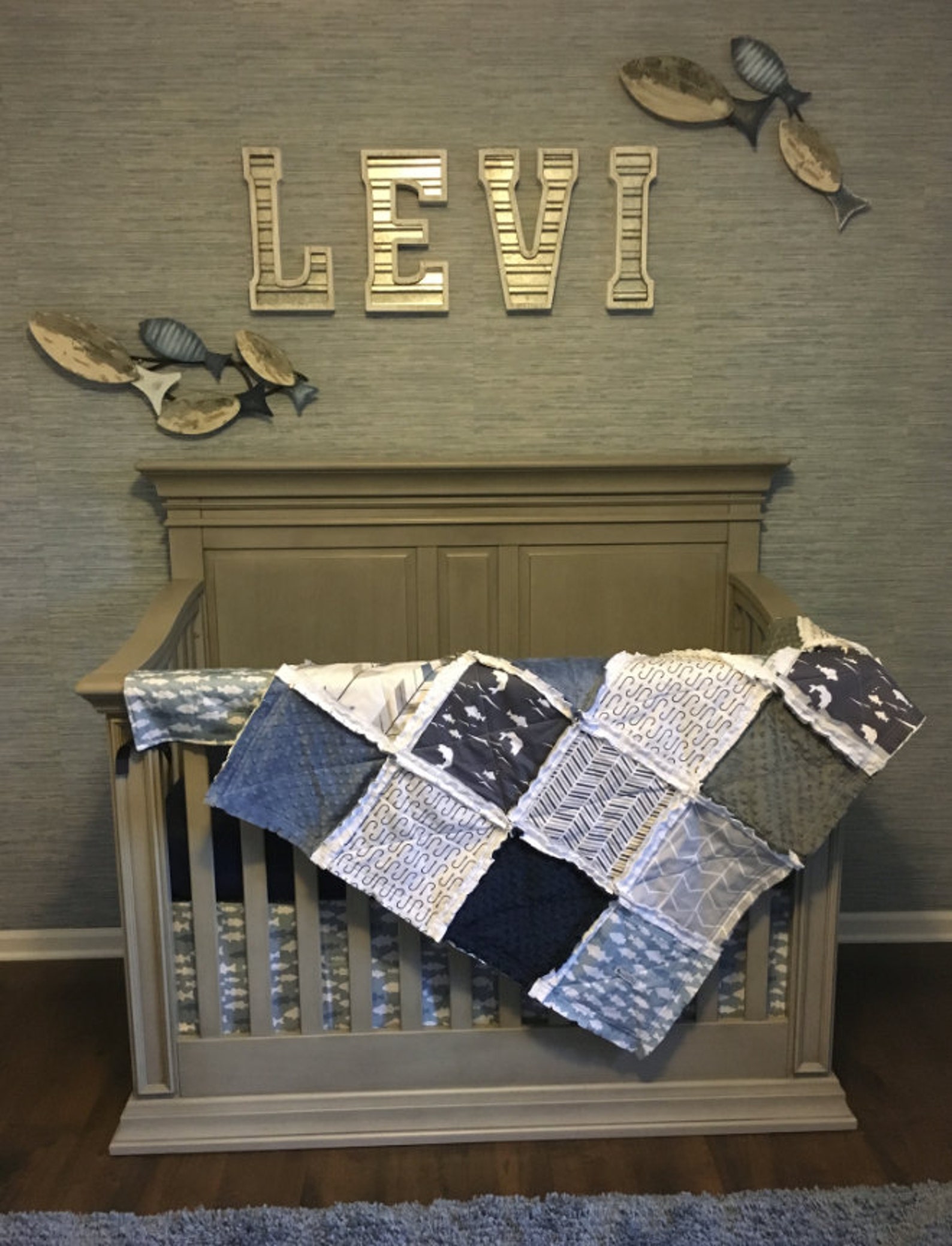 DEEP BLUE FISHING Crib Bedding / Fishing Nursery/ Fishing Baby Etsy