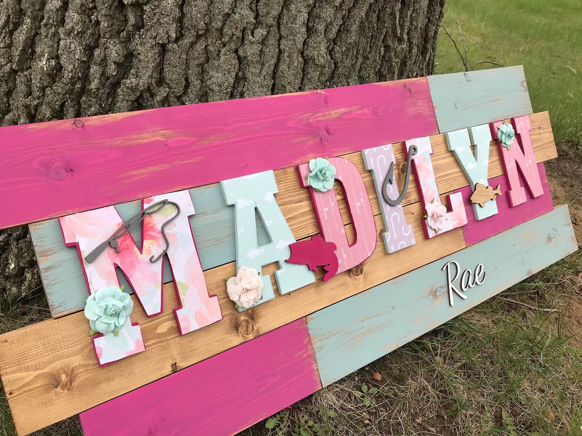 Personalized Pallet Wood Name Sign 2852 Inch Fishing Baby Etsy