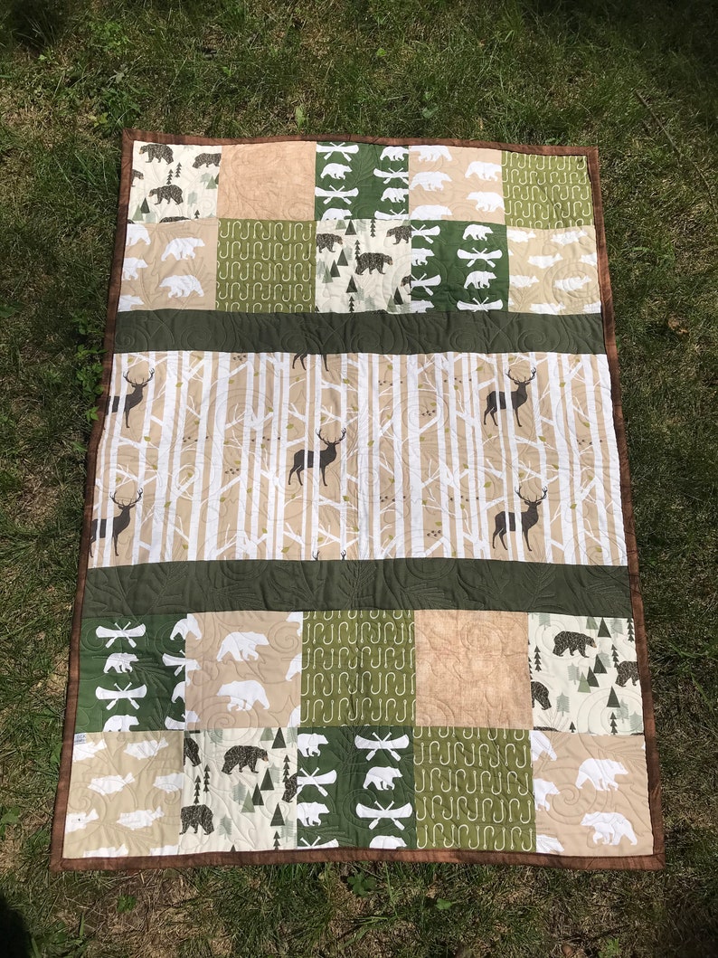 Woodland Baby Quilt Deer Baby Quilt Bear Baby Quilt Deer Etsy