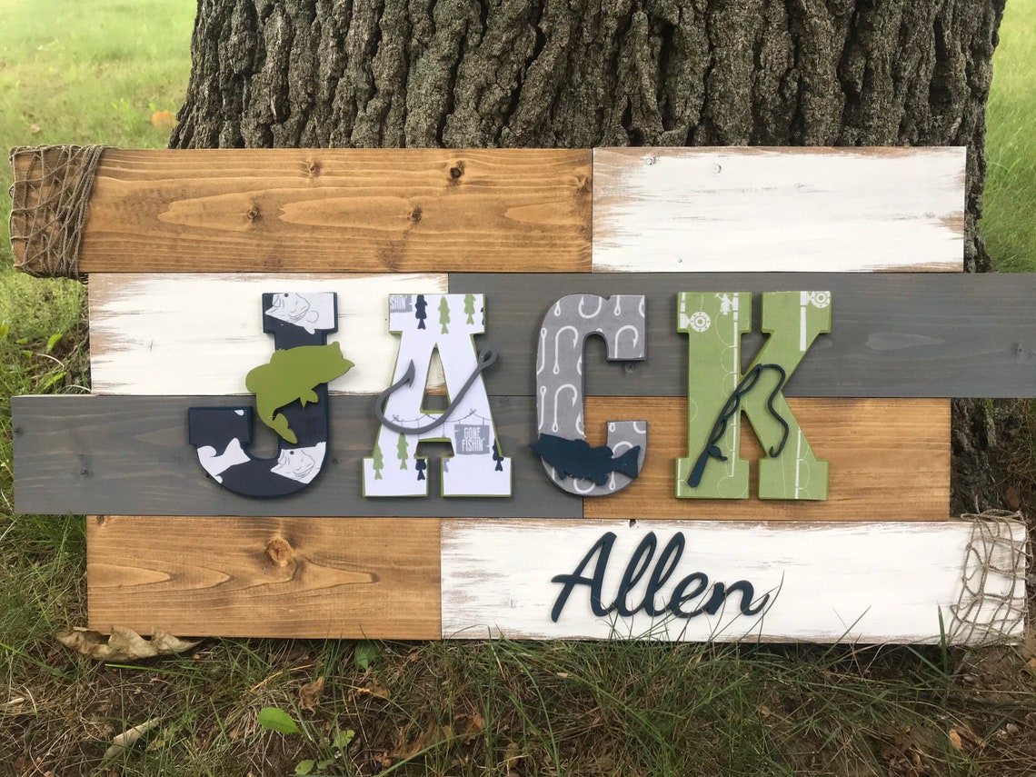 Personalized Pallet Wood Name Sign 2852 Inch Fishing Baby Etsy
