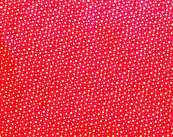 Calico Fabric, Vintage, Red Background, Tiny Yellow Stars, Tiny Black and White Circles, Sold By The Piece, 5/8 Yard, "VIP Cranston Print"