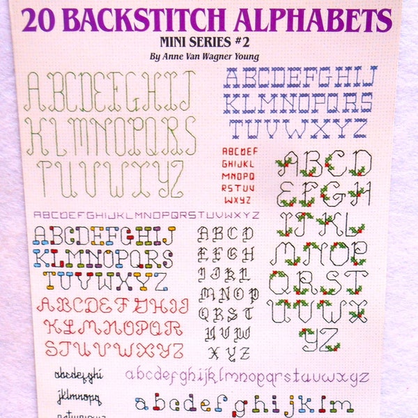 20 Backstitch Alphabets, Hand Embroidery, Fonts, Variety, Backstitch Christmas Font, Upper Case Alphabet, Leisure Arts, Leaflet 407, 1985