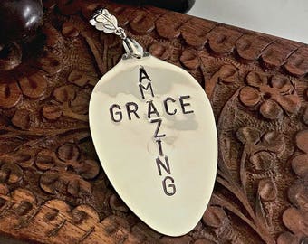 Increíble gracia personalizada mano estampada joyería, joyería colgante vintage silverware, personalizado Vintage cuchara collar madre collar collar