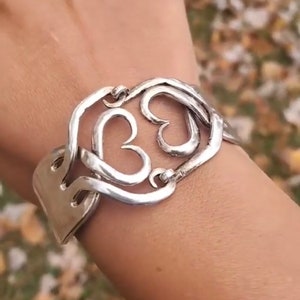 Boho Vintage Silverware Fork Jewelry Bracelet for Women, Twisted Heart Spoon Bracelet , Anniversary Gift for wife, Mother&#39;s Jewelry