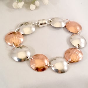 One of a Kind Mixed Metal Silver and Copper Silverware Bracelet, Spoon Jewelry Gift for Women, Hand Crafted Antique Flatware Bracelet