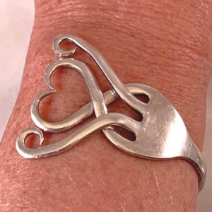 Recycled Flatware Fork Bracelet, Repurposed Spoon Jewelry made from Forks, Twisted Fork Heart Bangle gift for her, Bridesmaids Bracelet