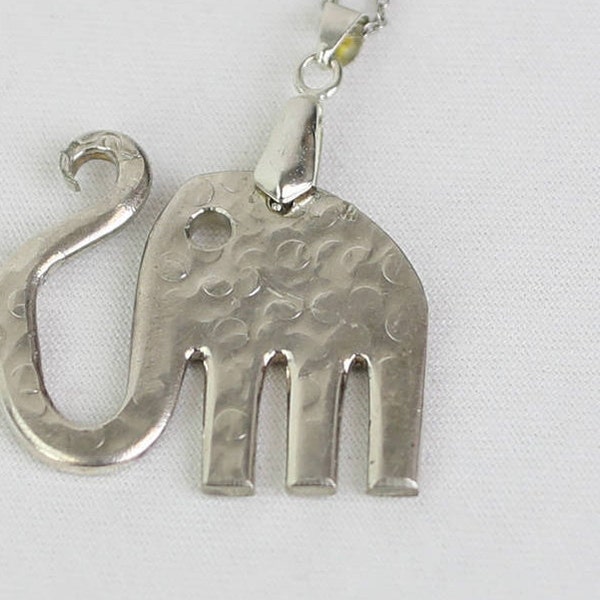 Elephant Fork Necklace Vintage Silverware Jewelry, Animal Lovers Spoon Jewelry Lucky Elephant Charm , Mother Necklace Spoon Pendant