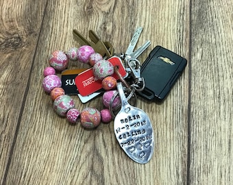 Custom Key Chain Hand Stamped Silver Spoon, Personalized Grandma Key Chain, Silverware Key Holder Gift for Mom, Customized Initial Key Fob