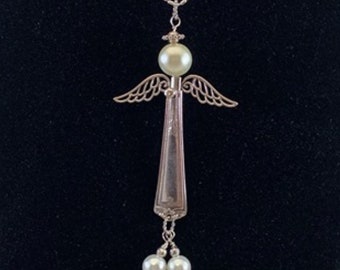 Handmade Angel Wing Spoon Pendant Gift for Grandma, Silverware Jewelry Necklace for Women, Antique Flatware Silver Spoon Handle Necklace