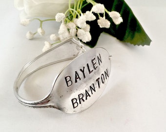Pulsera de cuchara personalizada vintage joyería de silverware, pulsera de manguito estampada a mano personalizada, cuchara regalo de joyería para mamá