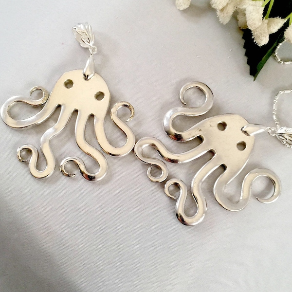 Octopus Necklace, Twisted Fork Pendant Necklace for Mom, Recycled Silver Fork Pendant, Octopus Pendant Made from Vintage Silverware Forks