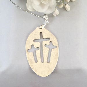 Repurposed Decorative Silver Spoon Necklace for Women, Inspirational Custom Spoon Cross Necklace, Vintage Silverware Jewelry Christian Gift