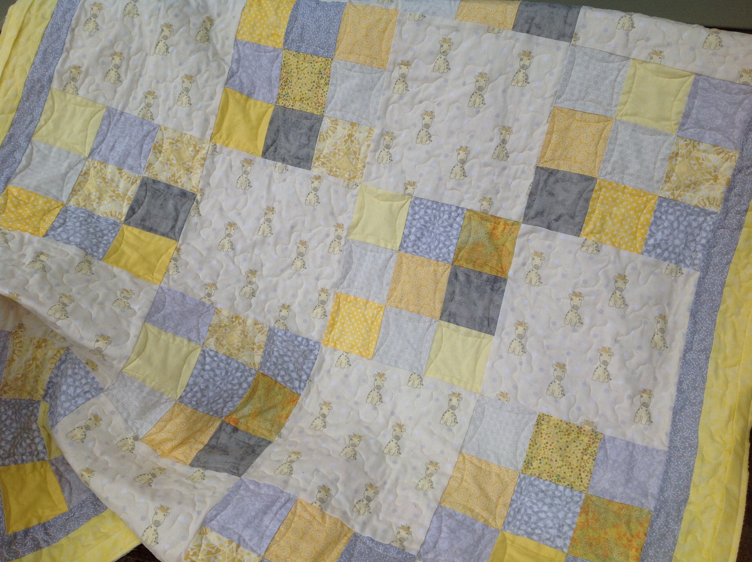 Giraffe Print Yellow White Gray Cotton Borders Baby Quilt Etsy