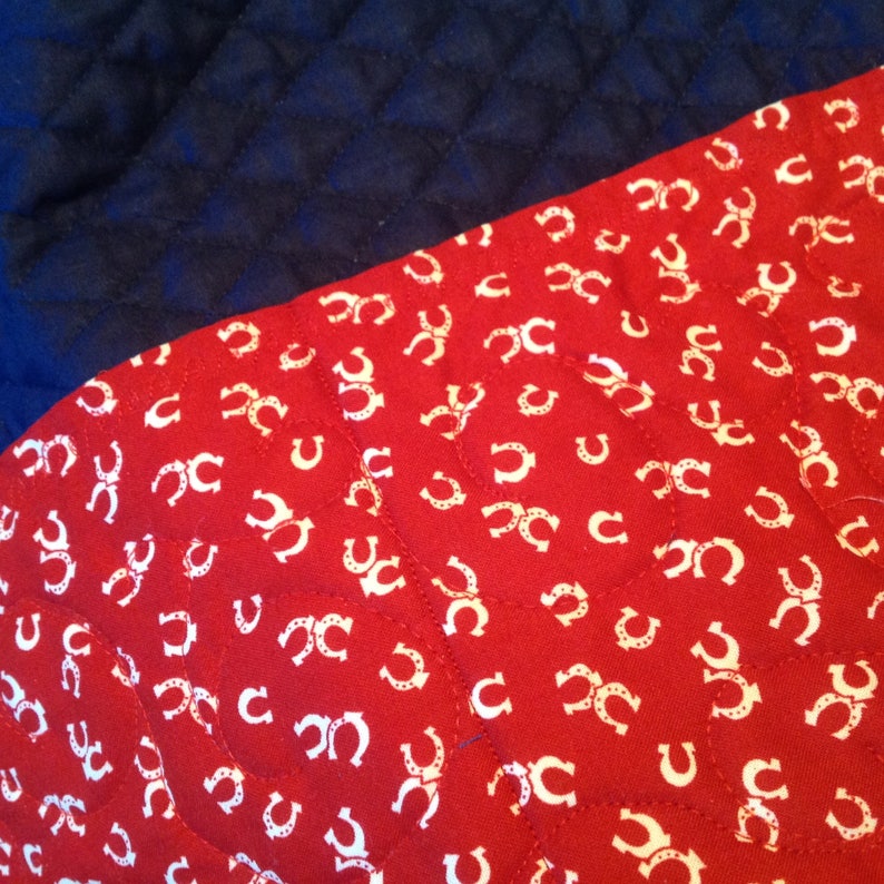 Horse saddle rack cover 10 storage pockets washable navy quilted cotton show storage item show award redwhite horse shoe print