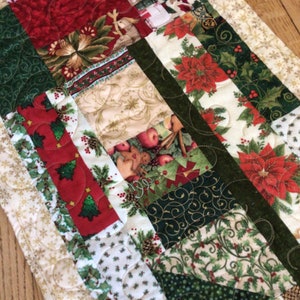 Scrappy holiday Christmas quilted table runners, squares or various pieced patterns, 2 choices, cotton, reversible, washable, 16x40 or 42x16