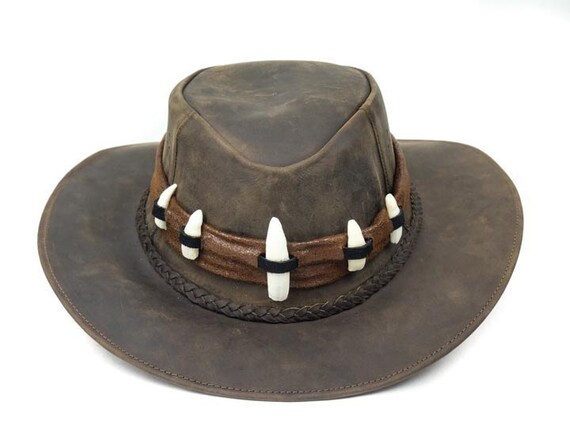 Leather Hats Sombrero de cuero de Safari con sombrero de cuero de la banda con estilo en Sudáfrica Cowboy/Outback/Australian/Style Waxy Hat