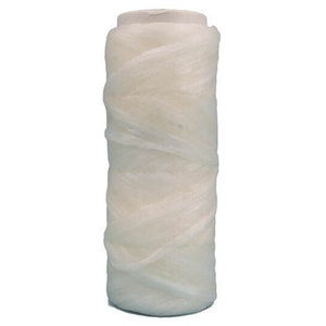 May include: A white spool of thread, wound tightly and ready for use in sewing or crafting projects.