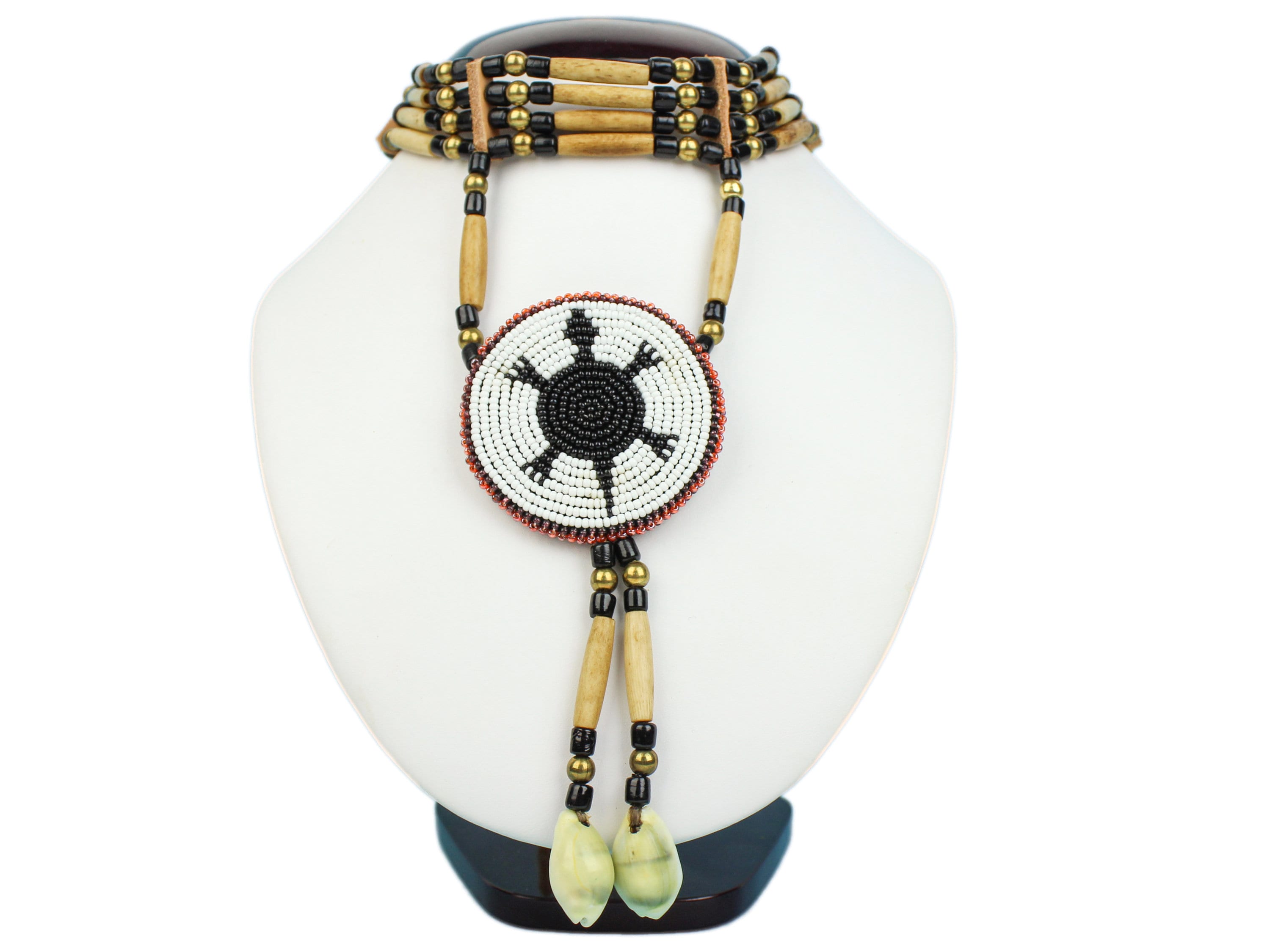 Iroquois 4-row Bone Choker With Ojibwa Rosette: Gallery (81