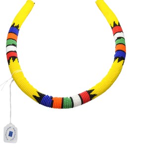Handmade Zulu Beaded Necklace - Yellow (680-12-G2070) Y2L