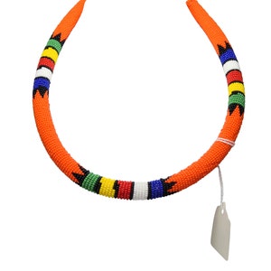 Handmade Zulu Beaded Necklace - Orange (680-12-G2075) Y2L