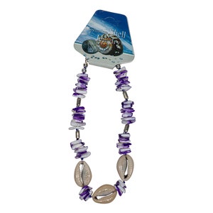 9.5&quot; Cowrie Shells & Purple Puka Chips Anklet (269-AP02P-AS) Y2I