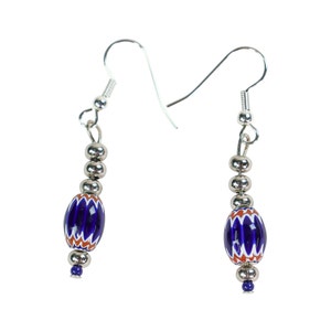 Iroquois Chevron Earrings: Royal Blue and Silver Color (82-02-P)