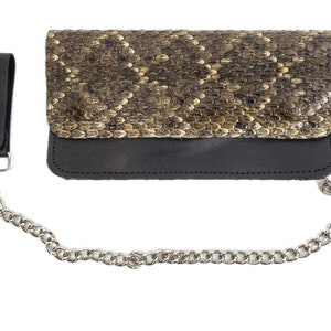 Cartera de camionero con cadena y diseño de serpiente de cascabel con espalda de diamante del oeste (598-W305-AS) Y2K
